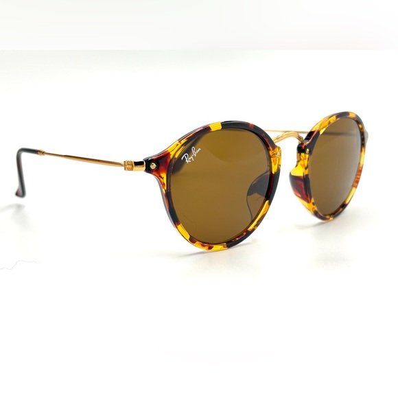Beautiful Ray-Ban Round Lens Sunglasses RB2447 Fleck Tortoise W/ Brown Lens 49mm - Picture 6 of 16